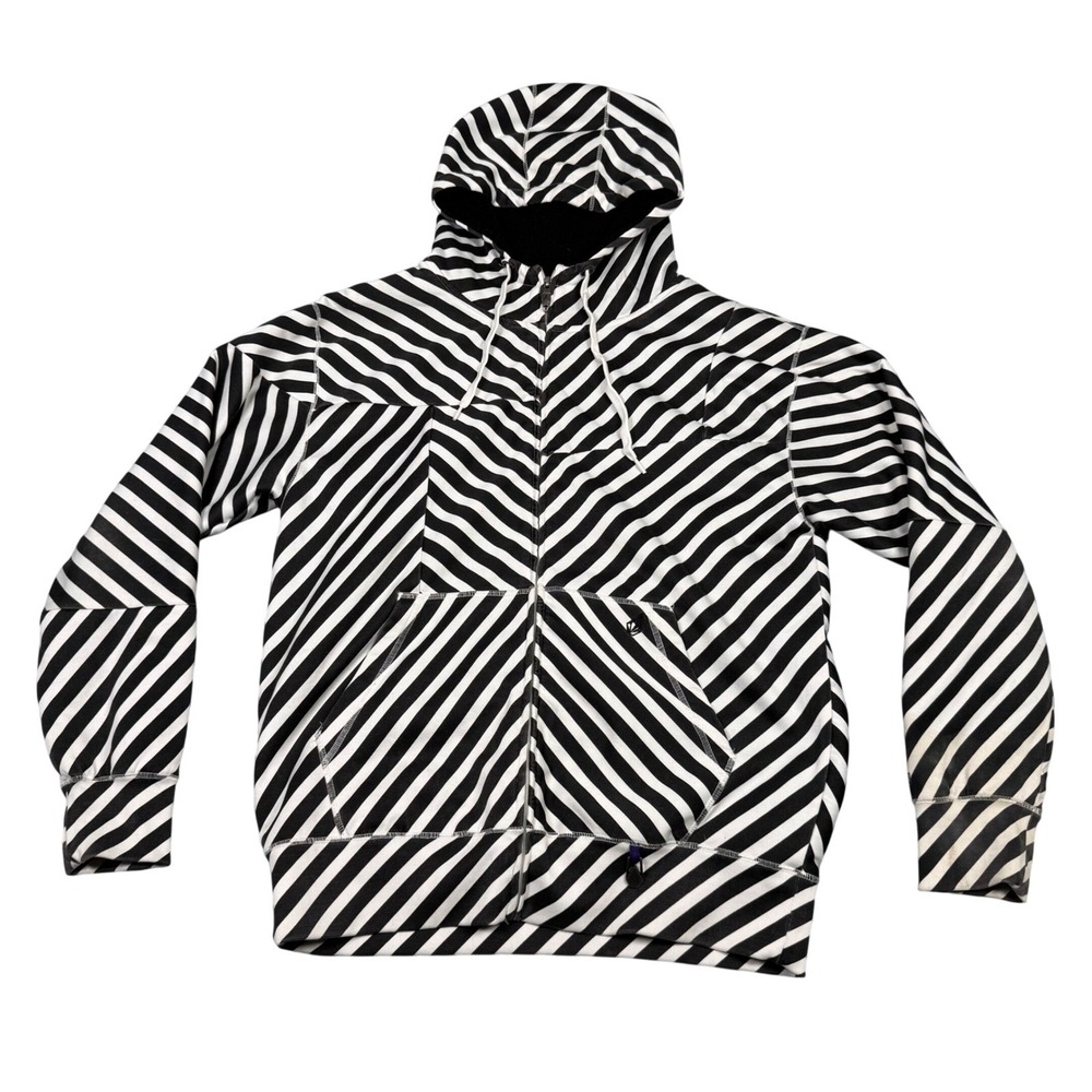 Volcom Ooh Yeah Sherpa Lined Zip Hoodie Mens Large Black White Striped G545806